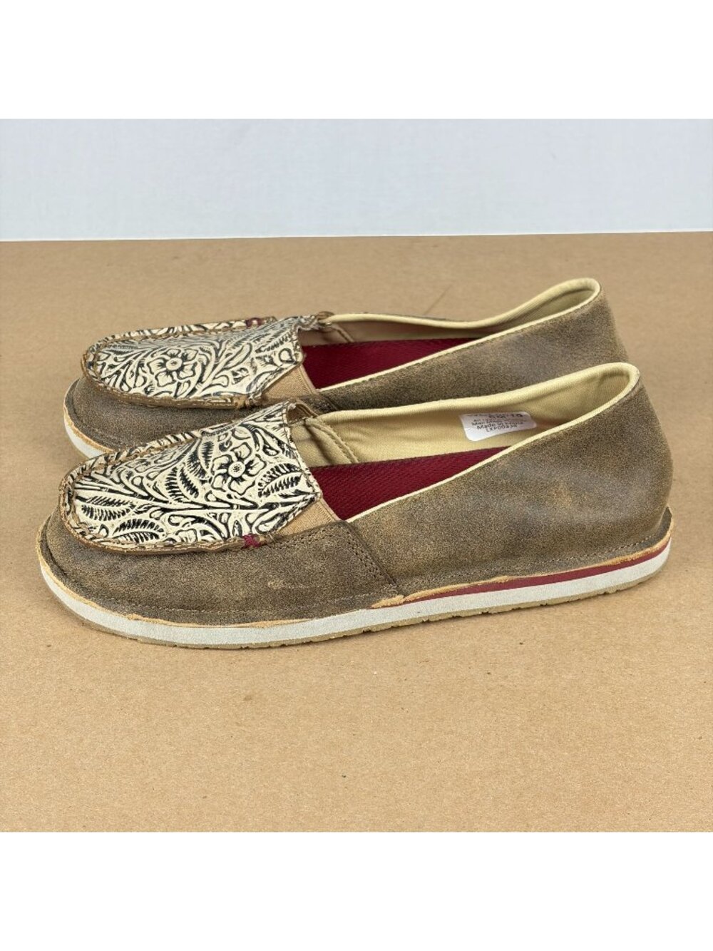 Twisted X Slip On Leather Loafers Womens 6 Brown Tan Floral Toe Casual Comfort